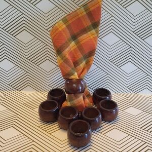 VTG 1970s Set Of 8 Wood Dark Brown Stain Round Napkin Rings Smooth Plain
